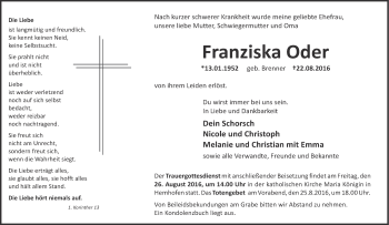 Anzeige von Franziska Oder von MGO