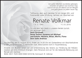 Anzeige von Renate Volkmar von MGO