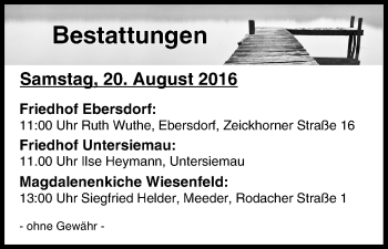 Anzeige von Bestattungen vom 20.08.2016 von MGO