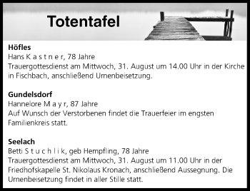 Anzeige von Totentafel vom 30.08.2016 von MGO
