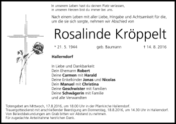 Anzeige von Rosalinde Kröppelt von MGO