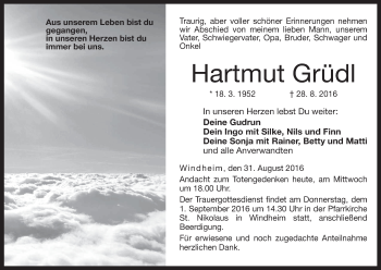 Anzeige von Hartmut Grüdl von MGO
