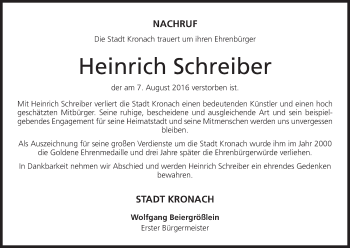 Anzeige von Heinrich Schreiber von MGO