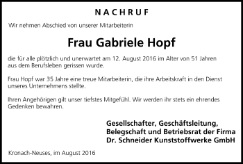 Anzeige von Gabriele Hopf von MGO