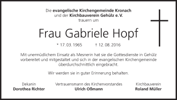 Anzeige von Gabriele Hopf von MGO