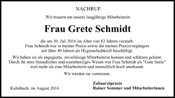 Anzeige von Grete Schmidt von MGO