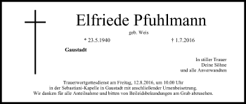 Anzeige von Elfriede Pfuhlmann von MGO