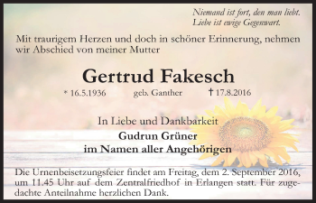 Anzeige von Gertrud Fakesch von MGO