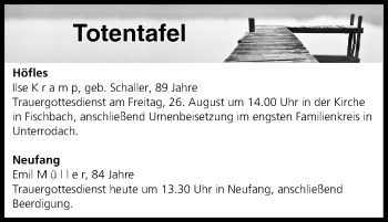 Anzeige von Totentafel vom 24.08.2016 von MGO