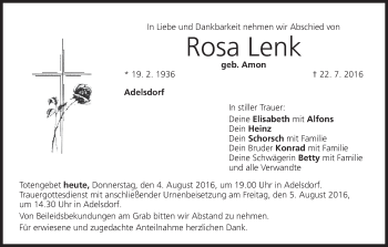 Anzeige von Rosa Lenk von MGO