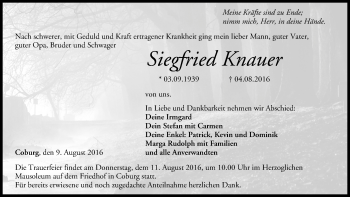 Anzeige von Siegfried Knauer von MGO