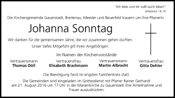 Anzeige von Johanna Sonntag von MGO