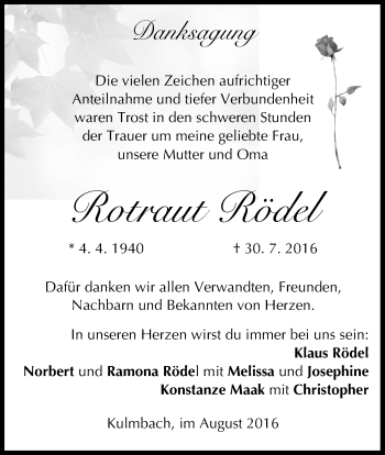 Anzeige von Rotraut Rödel von MGO
