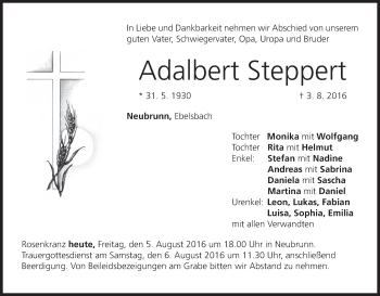 Anzeige von Adalbert Steppert von MGO