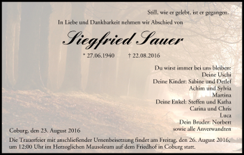 Anzeige von Siegfried Sauer von MGO