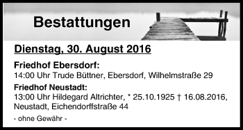 Anzeige von Bestattungen vom 30.08.2016 von MGO