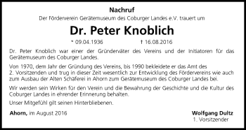 Anzeige von Peter Knoblich von MGO