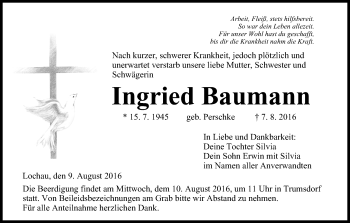 Anzeige von Ingried Baumann von MGO