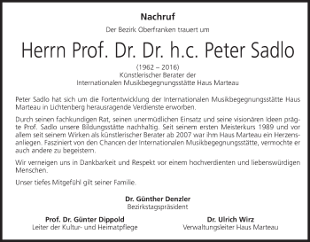 Anzeige von Peter Sadlo von MGO