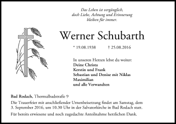 Anzeige von Werner Schubarth von MGO