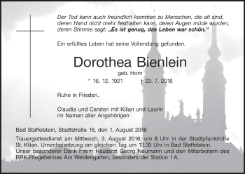 Anzeige von Dorothea Bienlein von MGO