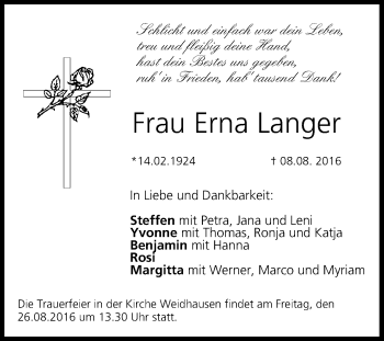 Anzeige von Erna Langer von MGO