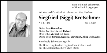 Anzeige von Siegfried Kretschmer von MGO