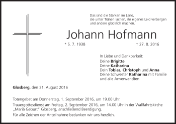 Anzeige von Johann Hofmann von MGO