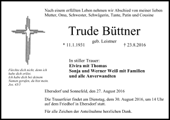 Anzeige von Trude Büttner von MGO