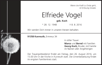 Anzeige von Elfriede Vogel von MGO