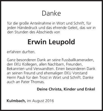 Anzeige von Erwin  Leupold von MGO