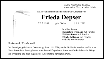 Anzeige von Frieda Depser von MGO