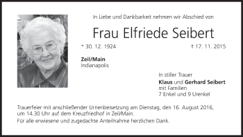 Anzeige von Elfriede Seibert von MGO