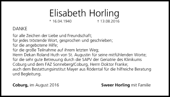 Anzeige von Elisabeth Horling von MGO