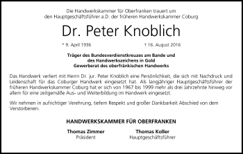 Anzeige von Peter Knoblich von MGO