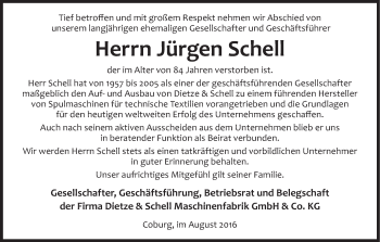 Anzeige von Jürgen Schell von MGO