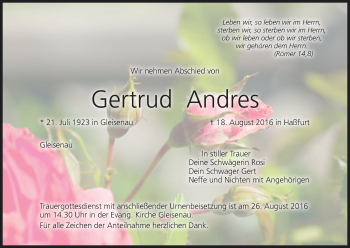 Anzeige von Gertrud Andres von MGO