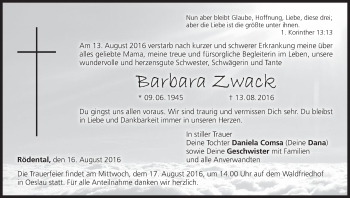 Anzeige von Barbara Zwack von MGO