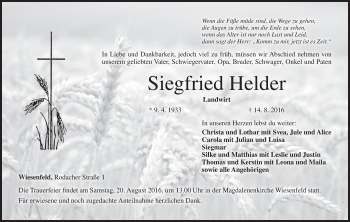 Anzeige von Siegfried Helder von MGO