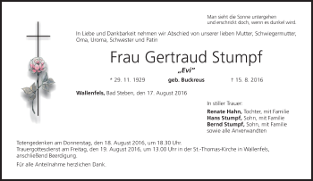 Anzeige von Gertraud Stumpf von MGO
