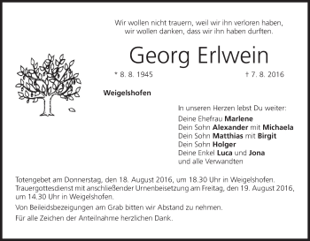 Anzeige von Georg Erlwein von MGO