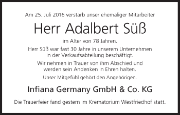 Anzeige von Adalbert Süß von MGO