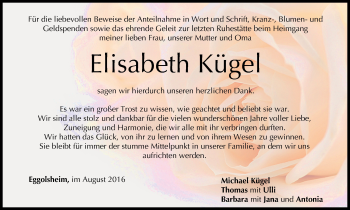 Anzeige von Elisabeth Kügel von MGO