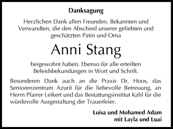 Anzeige von Anni Stang von MGO