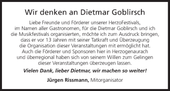 Anzeige von Dietmar Goblirsch von MGO