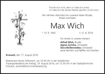 Anzeige von Max Wich von MGO