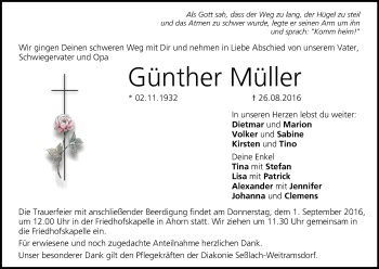 Anzeige von Günther Müller von MGO