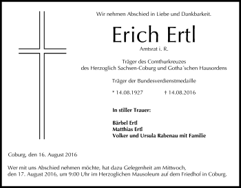 Anzeige von Erich Ertl von MGO