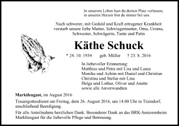 Anzeige von Käthe Schuck von MGO