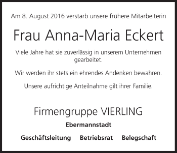 Anzeige von Anna-Maria Eckert von MGO